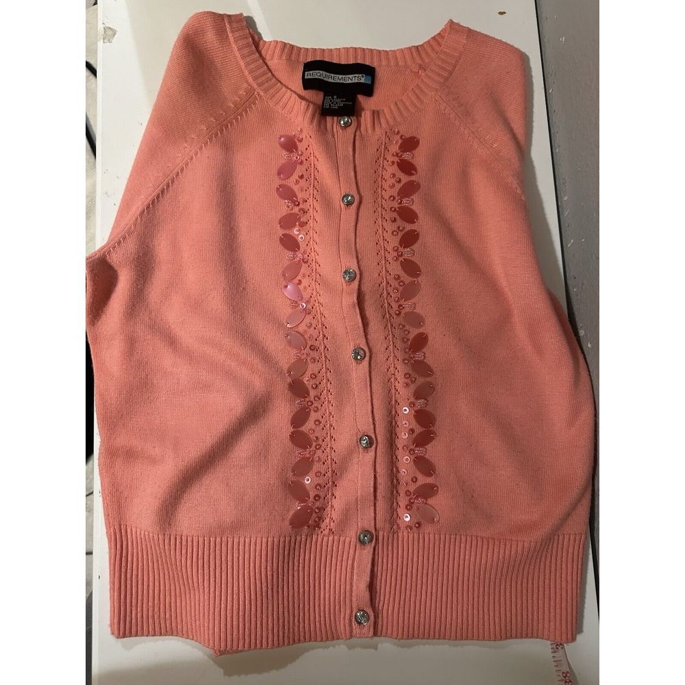 Requirements Pink Embellished Button-Up Cardigan Sweater Womens Size SMALL